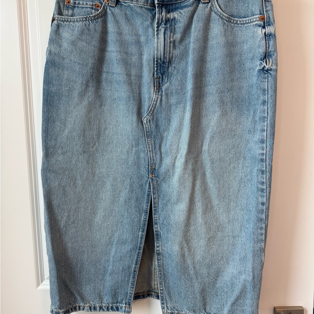 Mango Blue Denim Midi Skirt